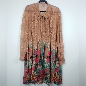 Anthropologie Bl^nk Eirena Spotted & Floral Petite Button Front Shirt Dress XSP